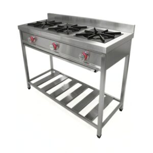 cocina a gas 3 hornillas industrial de acero inoxidable
