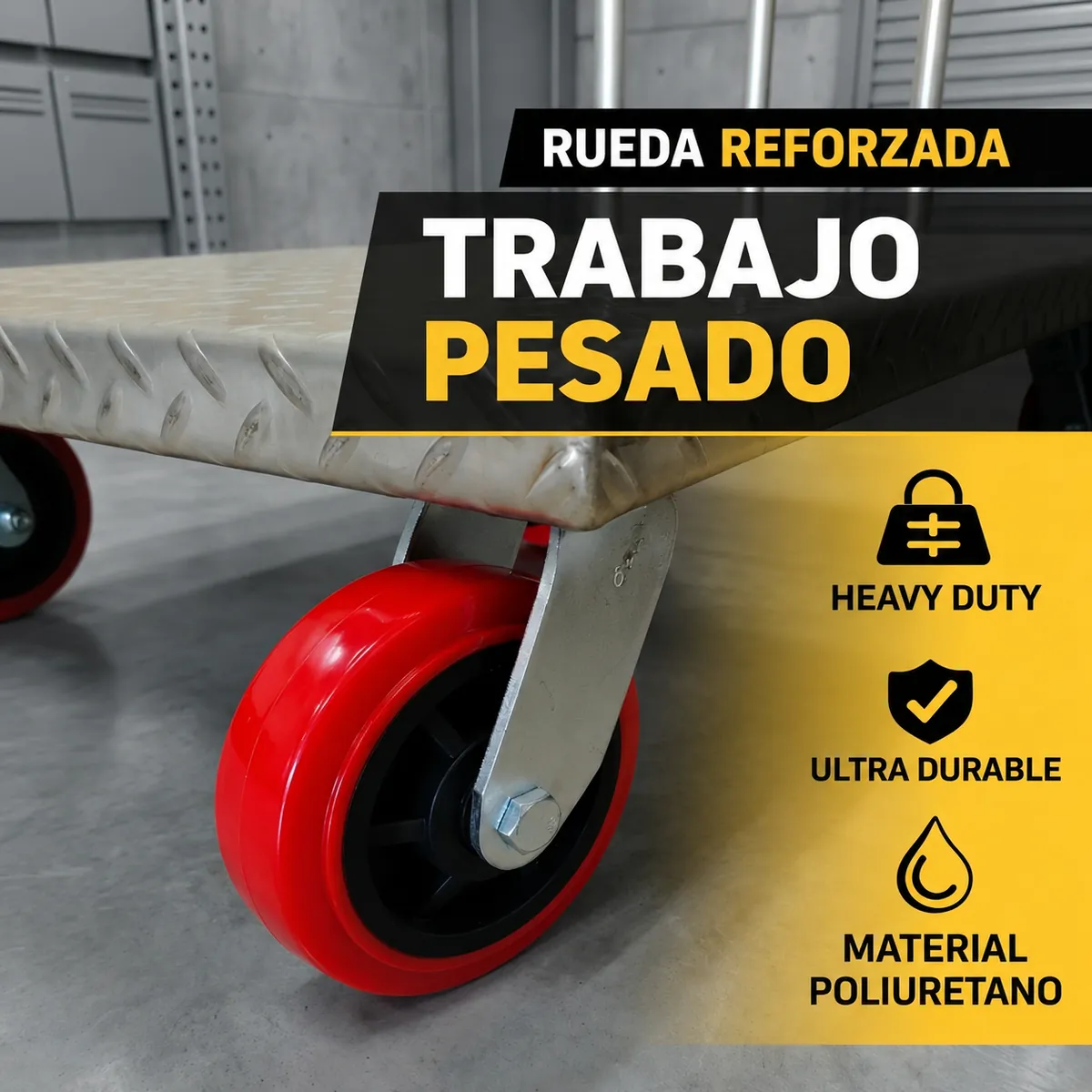 Rueda reforzada de poliuretano para coche plataforma de acero inoxidable de trabajo pesado y transporte industrial