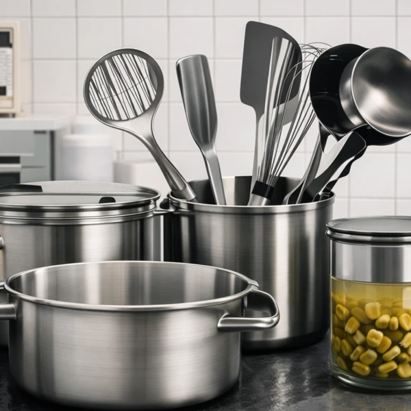 utensilios de cocina profesional en acero inoxidable de grado comercial